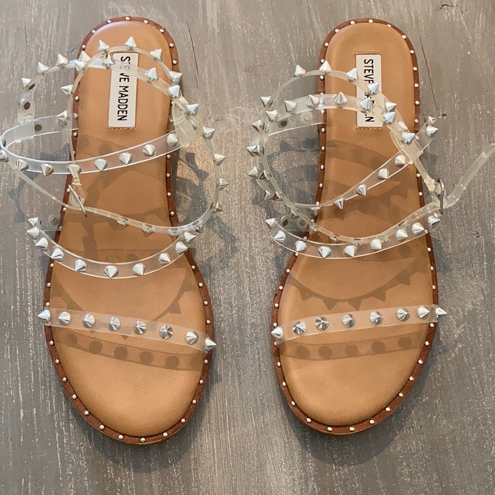 Steve Madden Travel Sandal Clear.  Size 10